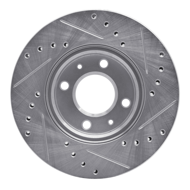 Dodge Attitude Brake Rotor (1) - Front Left - R1 Concepts - Drilled & Slotted - Silver - `12-`25